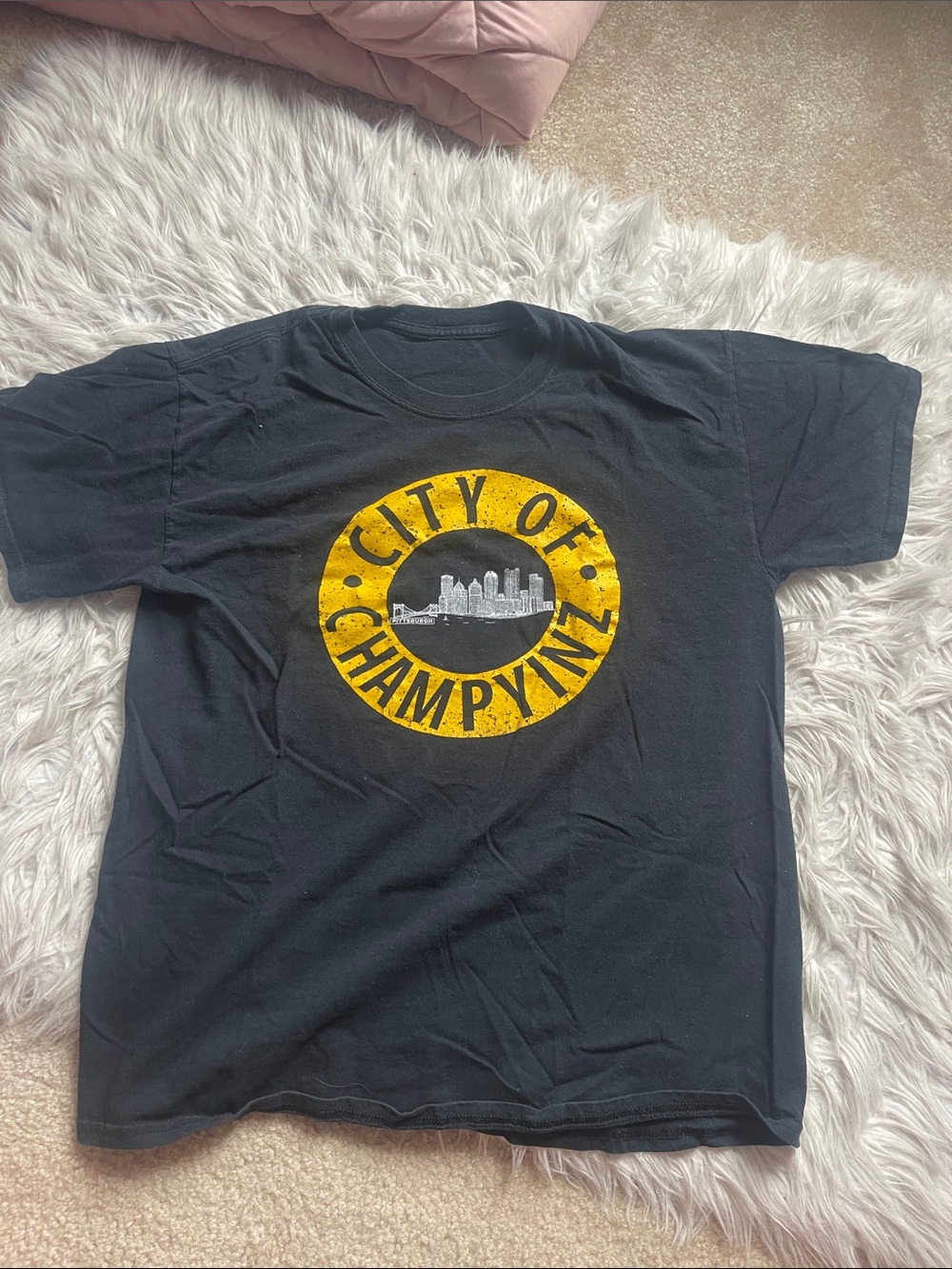 Black Graphic Tee with Yellow City of Champyinz Crest